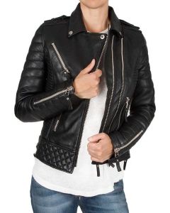 WOMEN’S BODA STYLE BLACK QUILTED MOTORCYCLE JACKET
