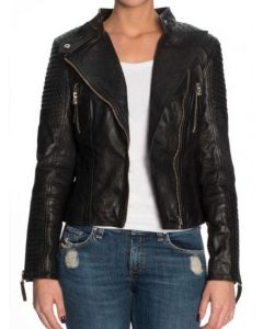 WOMEN’S BLACK SHORT BODY MOTORCYCLE LEATHER JACKET