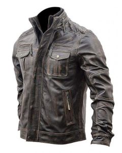 MEN’S BIKER SLIM FIT VINTAGE DISTRESSED JACKET
