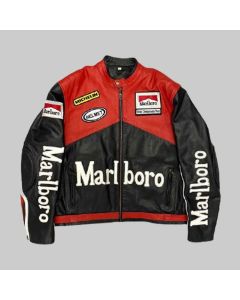 The Raceway Black Lambskin Real Leather Jacket with Embroidery Patches - Mens Formula F1 Raceway Black Leather Jacket /GIFT FOE LOVER