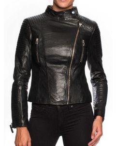 WOMEN’S BLACK SHORT BODY MOTORCYCLE LEATHER JACKET