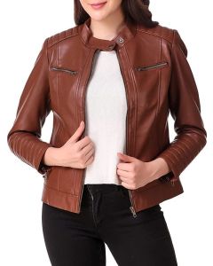 BROWN MOTORCYCLE LEATHER JACKET FOR WOMEN’S