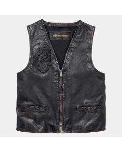 HARLEY-DAVIDSON® MEN'S MEDIUM IRON DISTRESSED SLIM FIT LEATHER VEST, BLACK