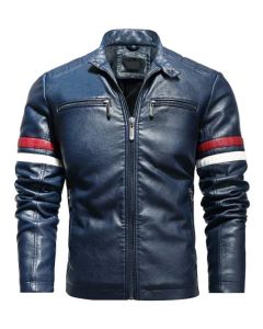 MEN’S BLUE MOTORCYCLE LEATHER JACKET
