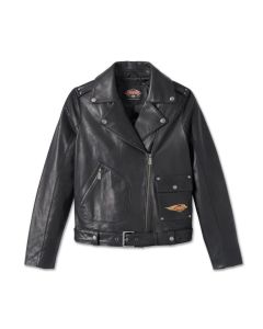 Women's Harley Davidson 120th Anniversary D-Pocket Biker Leather Jacket - Black