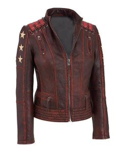 WOMEN’S OX BLOOD VINTAGE BIKER LEATHER JACKET