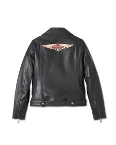 Women's Harley Davidson 120th Anniversary D-Pocket Biker Leather Jacket - Black