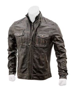 MEN’S BIKER SLIM FIT VINTAGE DISTRESSED JACKET