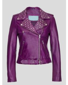 PURPLE LEATHER BIKER JACKET