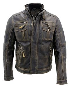 MEN BLACK VINTAGE BRANDO LEATHER MOTO JACKET
