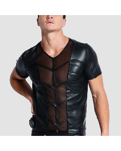 Leather T Shirts Male Fashion Under Leather shirts