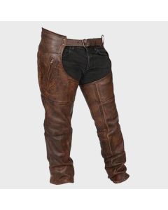 Men's and Women Brown Biker Motorcycle Leather Chaps