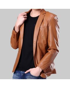 Handmade Slim Fit Brown Leather Blazer for Men