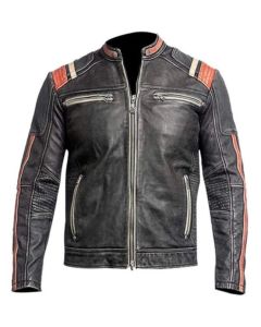 Distressed Motorcycle Jacket - Handmade Vintage Retro Biker Leather Jacket for Men