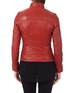Women Lightweight Lambskin Red Leather Jacket - Handmade Motorcycle Slim fit Leather Jacket for Women in Red Color
