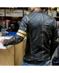 Handmade Motorcycle Distressed Leather Jacket for Men - Cafe Racer Distressed Black Leather Jacket