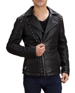 MEN’S STUDDED MOTORCYCLE LEATHER JACKET