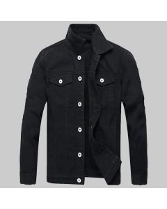 Mens Denim Slim fit Trucker Black Denim Jean Coat - Handmade Long Sleeves Black Canvas Cotton Denim Jeans Jacket for Men and Women