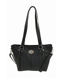 Harley-Davidson® Women's Bar & Shield® Filigree Satchel | Adjustable /Detachable Strap - FGB9408-BLK