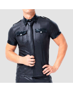 Collar Black Leather Shirt