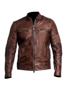High Quality Handmade Distressed Brown Motorcycle Real Lambskin Leather Jacket for Men