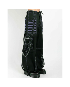 Gothic Chrome Trousers Punk Studs Chain Black Cotton Tripp Pant with Purple Color Mesh