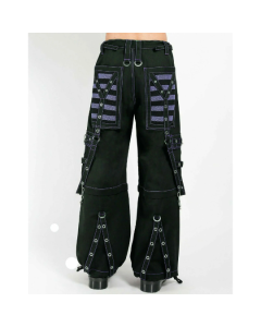 Gothic Chrome Trousers Punk Studs Chain Black Cotton Tripp Pant with Purple Color Mesh