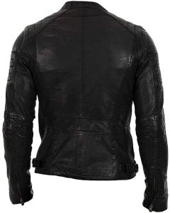 Motorcycle Cafe Racer Black Lambskin Leather Jacket for Men - Handmade Black Slim Fit Leather Jacket
