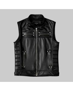 Hand Made Men Motorcycle Leather Vest Black