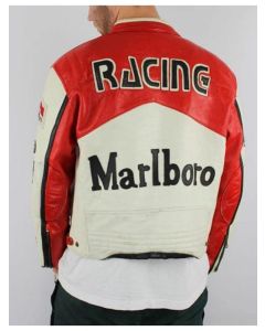 Marlboro F1 Biker White Leather Jacket for Men - The Formula Man F1 Raceway Racing White Leather Jacket