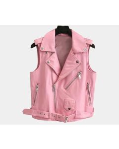 Pink Leather Biker Vest