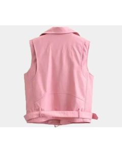 Pink Leather Biker Vest
