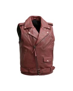 Men's Motorcycle Cowhide Leather Vest, Leather vest for men's, Red leather vest, 100% Cow leather vest, Personlized Gift for Men's
