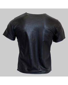 Men's Real Sheep Leather T-Shirt with Side And Shoulder Multi Zippers Closure in Black Soft Leather 