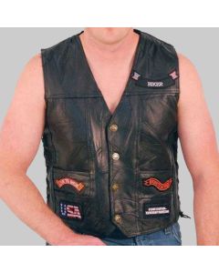 Patched Up Leather Motorcycle Vest for men's 
