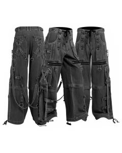Gothic Jeans, Goth Pants Black Denim, X Strap Black Wash Denim Pant, Wide Legs Denim Cargo Pant