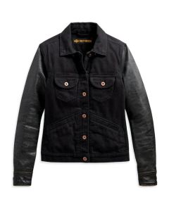 Harley Davidson Women's Logo Leather Sleeve Denim Jacket