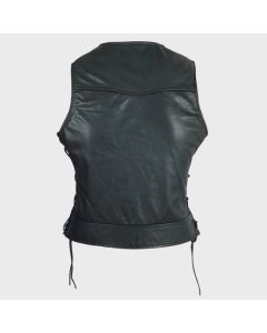 Motorcycle High Mileage Ladies Lace Side Leather Vest Adorned with Studs