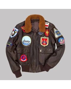 Mens Handmade Cockpit Pilot WWII Pete Maverick G1 Brown Bomber Leather Jacket with Embroidered Patches