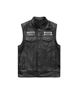 Leather vest for Men's - SOA Biker Embroidered VEST in Blue and Black color - 100% COW leather vest for Men's - Personlized Gift for Him