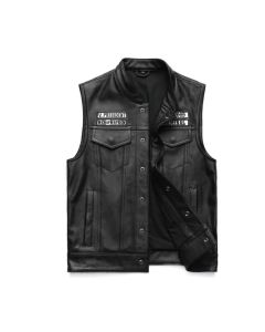 Leather vest for Men's - SOA Biker Embroidered VEST in Blue and Black color - 100% COW leather vest for Men's - Personlized Gift for Him
