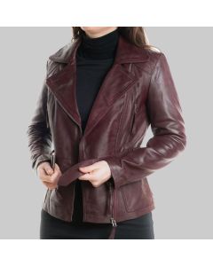 Elegant Maroon Lightweight Lambskin Leather Jacket for Women - Handmade Women Casual Slim Fit Soft Leather Jacket