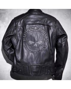 Premium Quality Reflective Skull Logo Black Leather Jacket for Men - Handmade Cowhide Motorcycle Light Reflective Logo Leather Jacket
