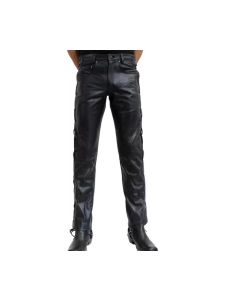 Leather Pant With Long Laces| Men's Black Leather Side Laces Pant with 5 Pockets Jeans Style Model New| Trousers With Side Laces