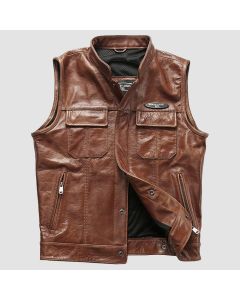 MEN BROWN LEATHER VEST
