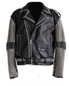 MENS PUNK STUDDED BLACK LEATHER JACKET