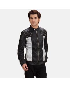 SHAPRON STUDDED LEATHER BIKER JACKET
