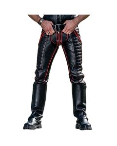 Leather PANT with quilted pattern and piping in red