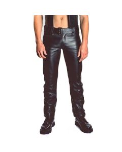 LEATHER PANTS with classic button closure