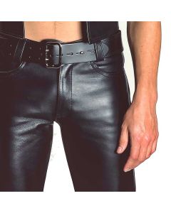 LEATHER PANTS with classic button closure